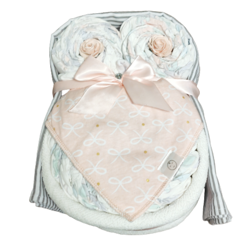 owl nappy cake bow me up baby gift with rolled nappies ribbons and plush owl toy for newborn