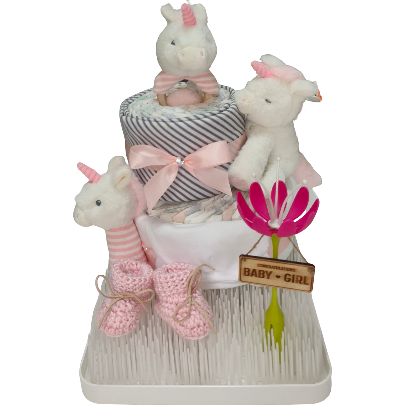 adorable limited edition magical unicorn dream nappy cake newborn gift with nappies and plush toy
