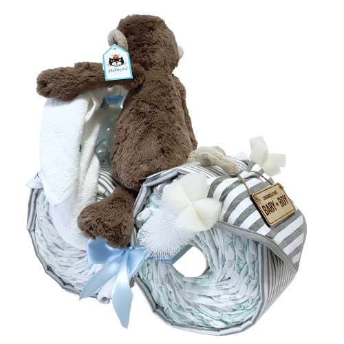Bike Nappy Cake | Jellycat Bashful Monkey - Nappie Cakes
