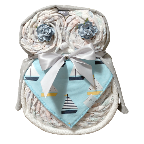 Nappy Cake Owl | Blue with Boats