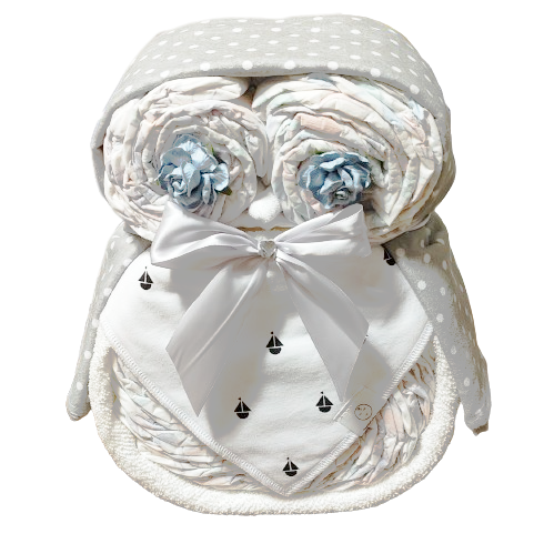 Nappy Cake Owl | White with Boats