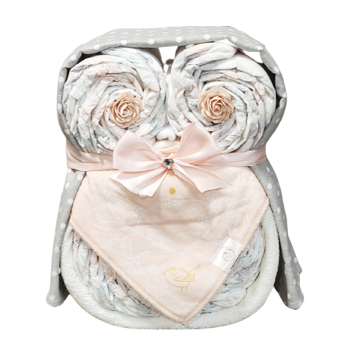 unique bird in paradise owl nappy cake baby shower gift made with rolled nappies and plush toy