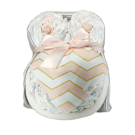 owl nappy cake disco diva baby gift with rolled nappies ribbons and plush owl toy for newborn