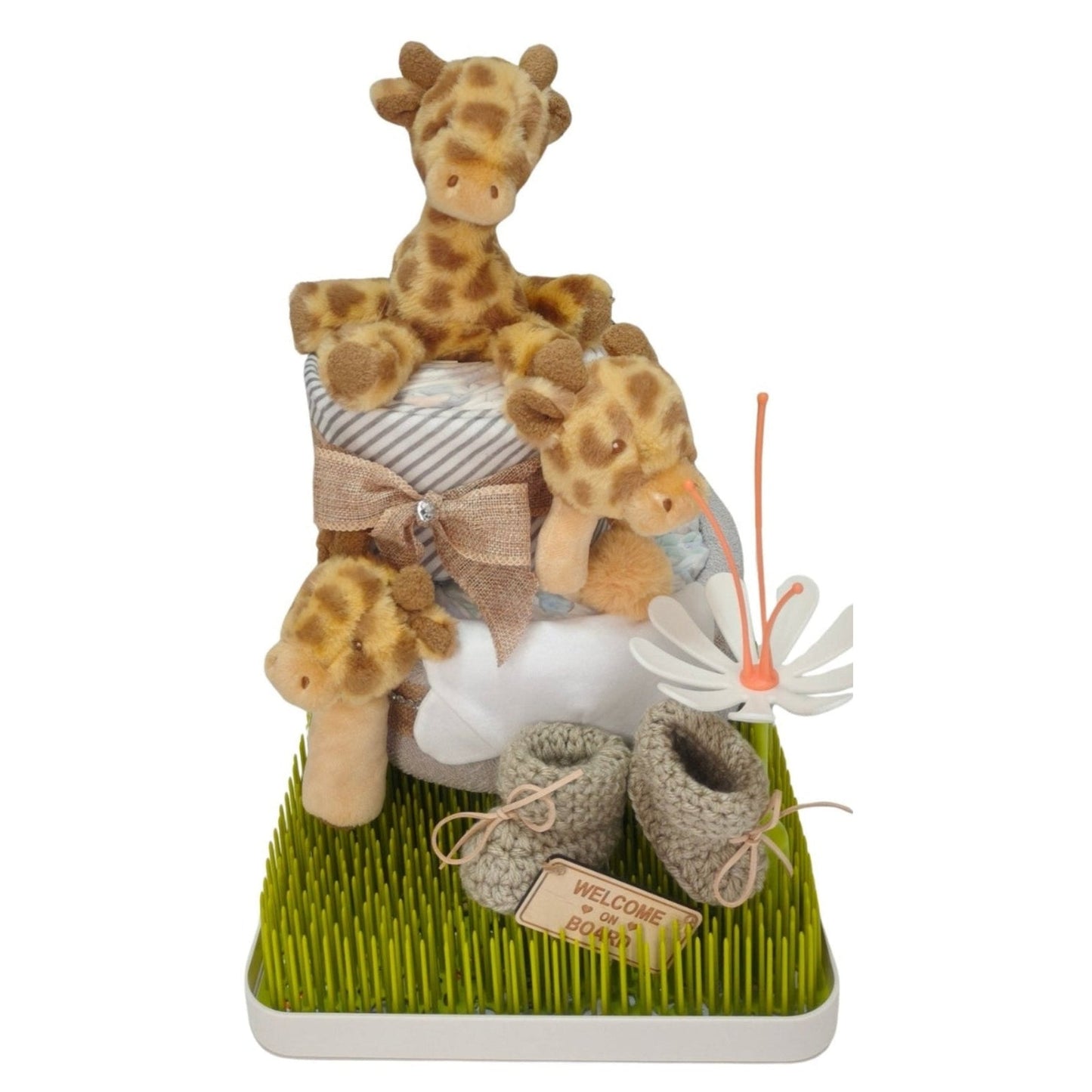 adorable limited edition safari giraffe welcome nappy cake newborn gift with nappies and plush toy