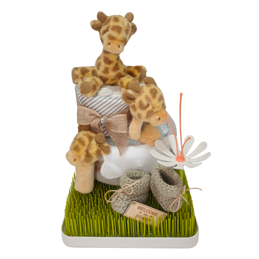 adorable limited edition safari giraffe welcome nappy cake newborn gift with nappies and plush toy