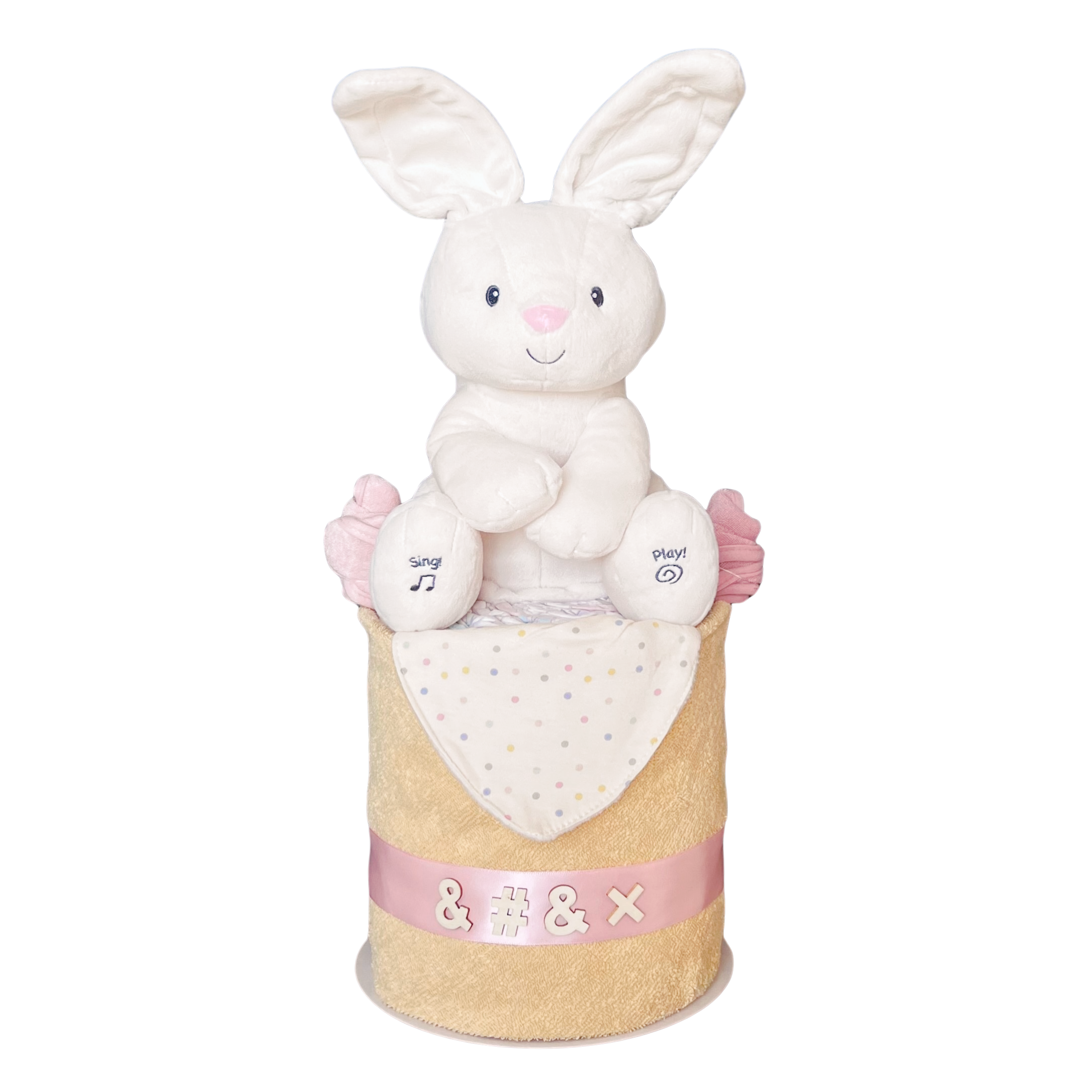 FLORA BUNNY NAPPY CAKE – ANIMATED PLUSH BY GUND – Nappie Cakes