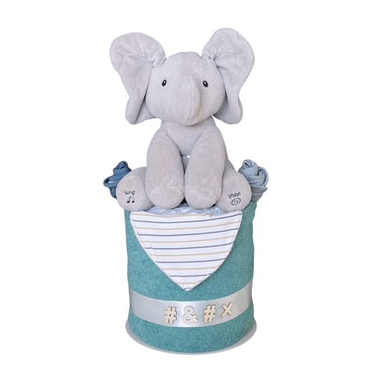 FLAPPY ELEPHANT NAPPY CAKE – ANIMATED PLUSH BY GUND