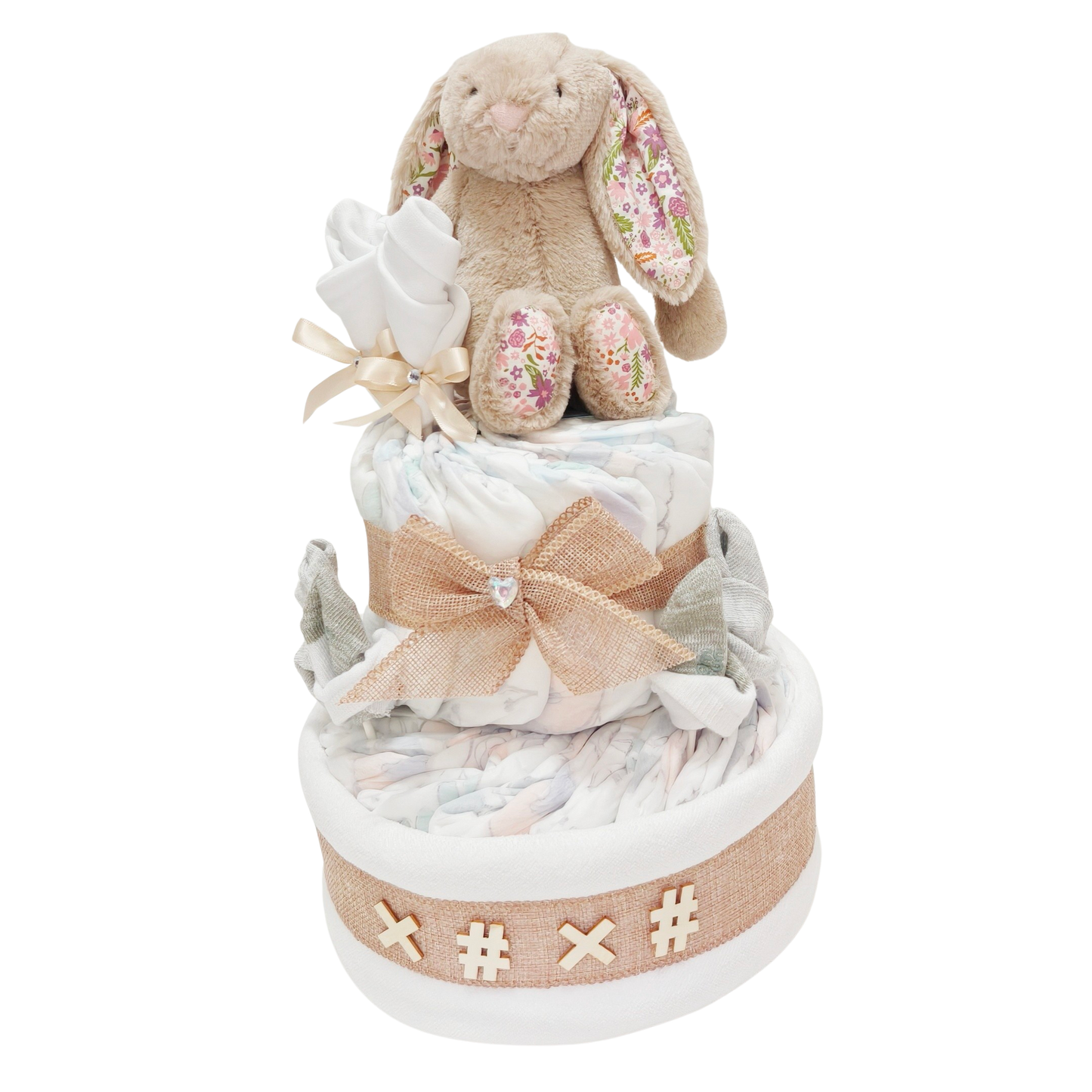 Meadow Bunny Nappy Cake - Beige & Natural (Personalisation)