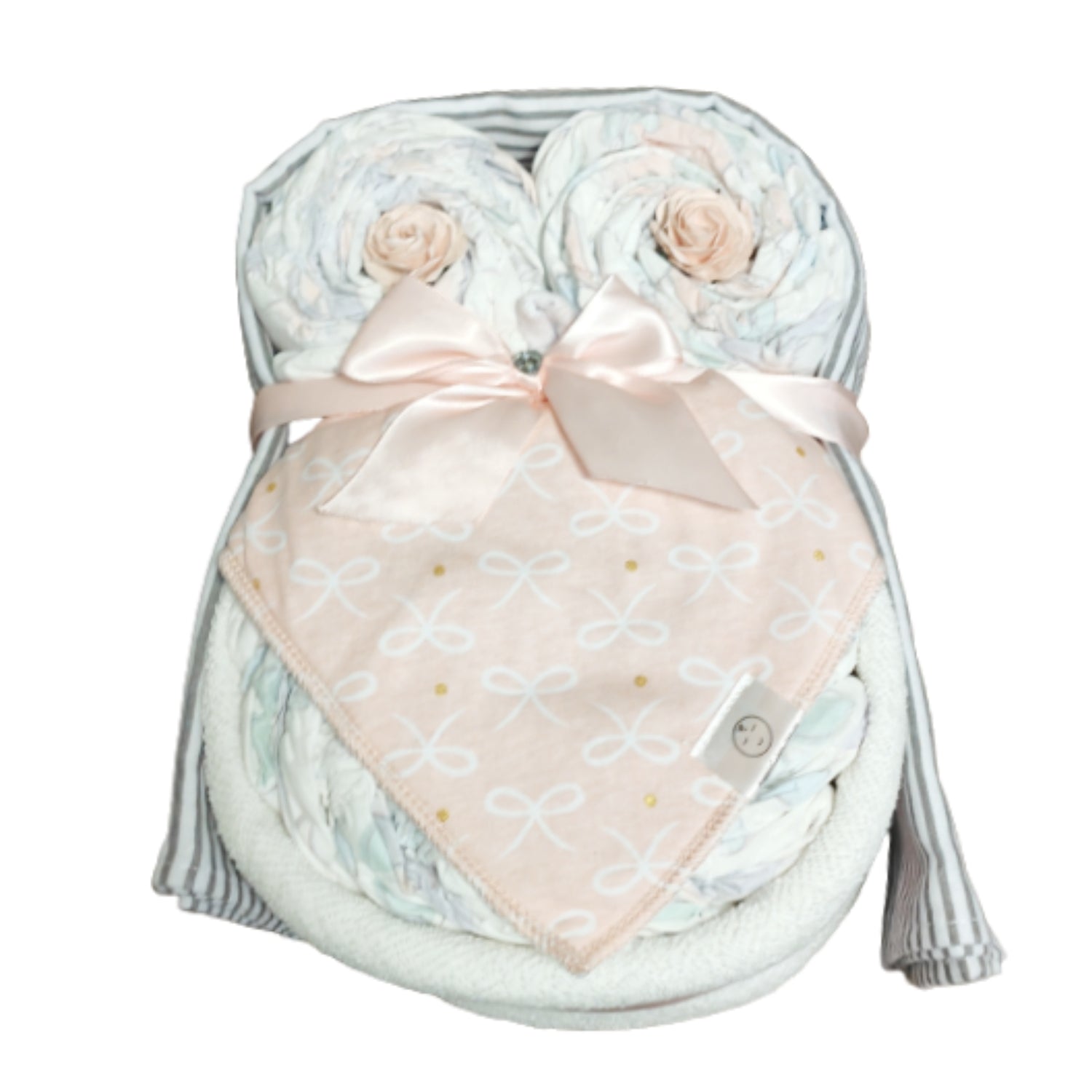 owl nappy cake bow me up baby gift with rolled nappies ribbons and plush owl toy for newborn