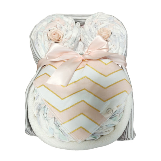 owl nappy cake disco diva baby gift with rolled nappies ribbons and plush owl toy for newborn