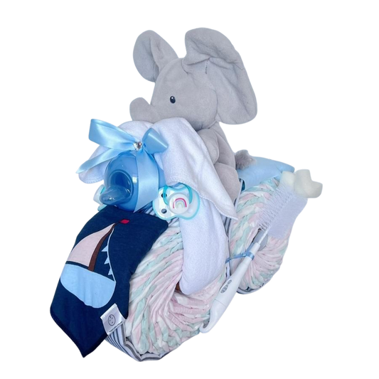 Bike Nappy Cake | "GUND" Hand Held Peekaboo Elephant