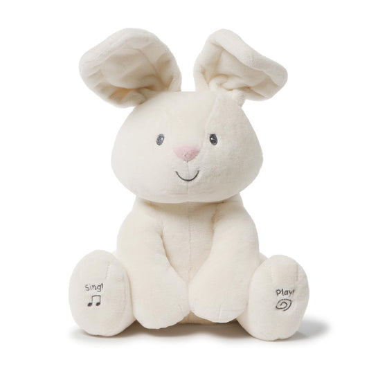 GUND Flora Bunny animated plush toy sitting upright with floppy ears and embroidered face
