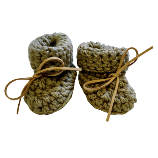 handmade newborn baby booties in brown soft knitted baby gift with adorable design