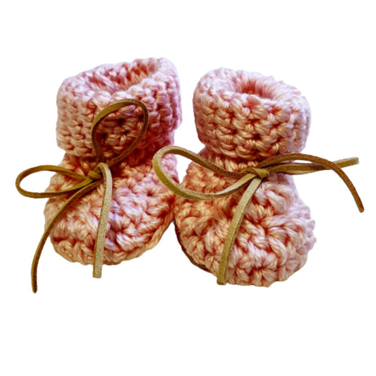 adorable pink handmade booties newborn baby gift crafted with soft yarn and cute design