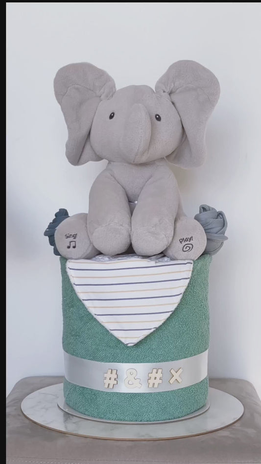 FLAPPY ELEPHANT NAPPY CAKE – ANIMATED PLUSH BY GUND