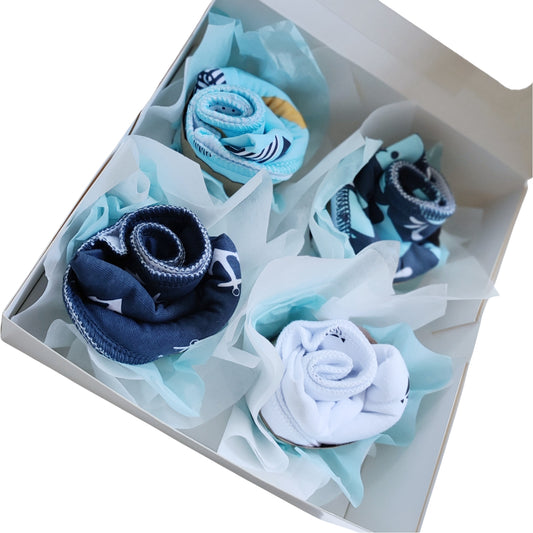 unique bib cupcakes gift box whales themed baby gift created with baby bibs and soft accents