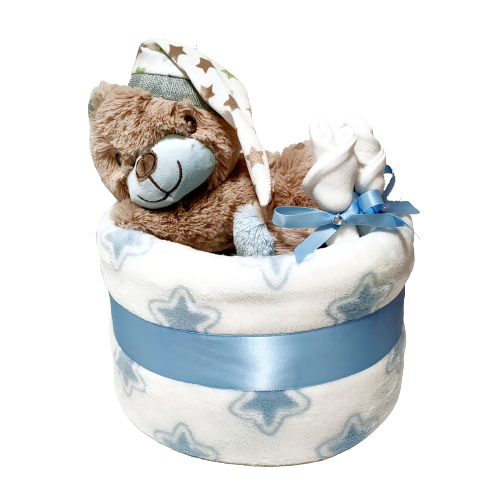 Liam Teddy Bear Nappy Cake | Baby Boy - Nappie Cakes