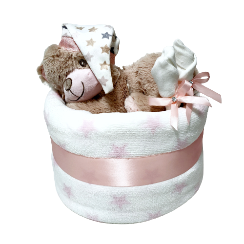Lily Teddy Bear Nappy Cake | Baby Girl - Nappie Cakes