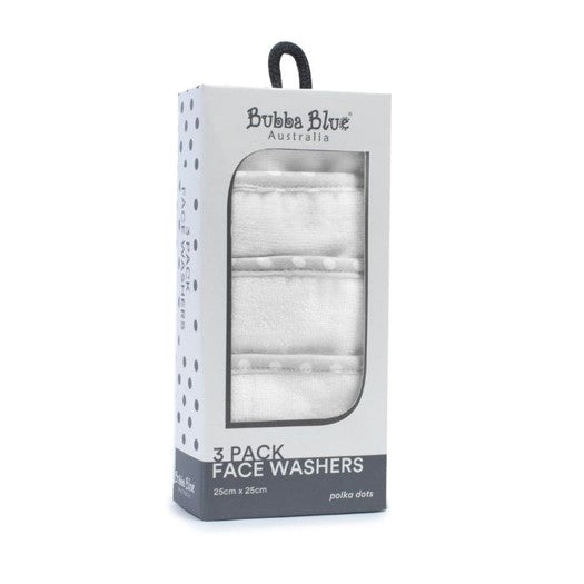 Bubba Blue | Grey Polka Dots 3pk Face Washers - Nappie Cakes