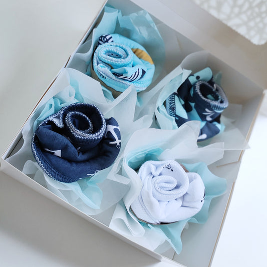 unique bib cupcakes gift box whales themed baby gift created with baby bibs and soft accents