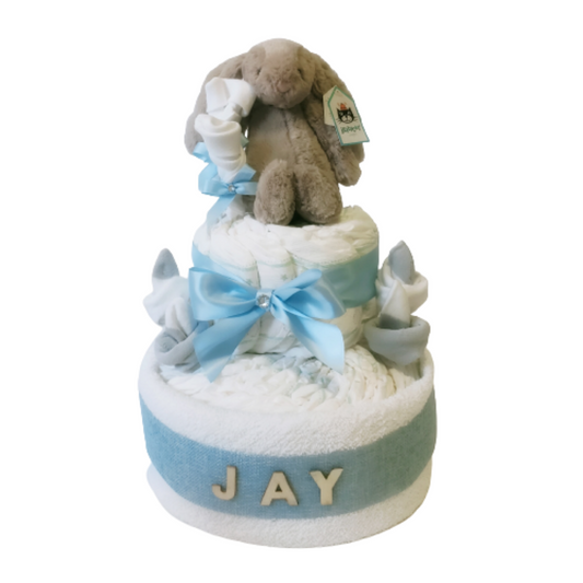 Jellycat Bashful Bunny Nappy Cake | Baby Boy - Nappie Cakes