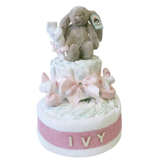 Jellycat Bashful Bunny Nappy Cake | Baby Girl - Nappie Cakes